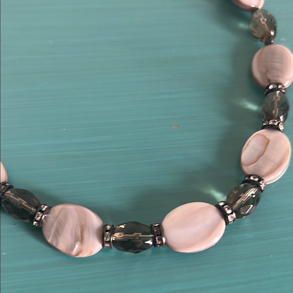Striking Mother of Pearl Smoky Quartz Colored and Crystal Bead Necklace - Picture 6 of 7